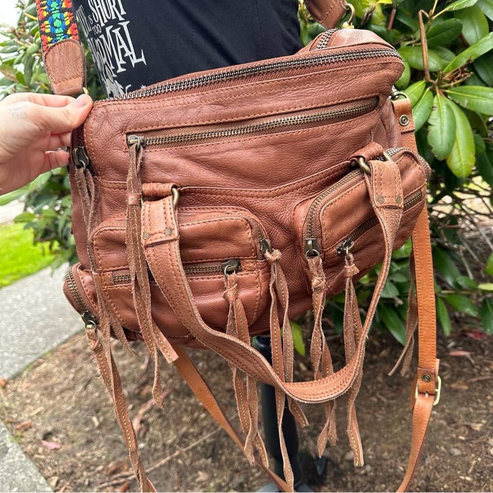 Free People Boho Brown Leather Hippie Messanger Bag - Picture 2 of 10